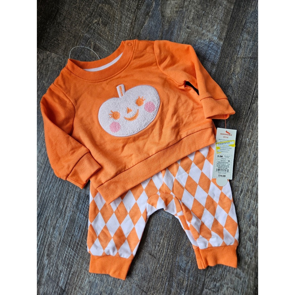 Cat & Jack pumpkin 2piece outfit size 0/3 month NWT